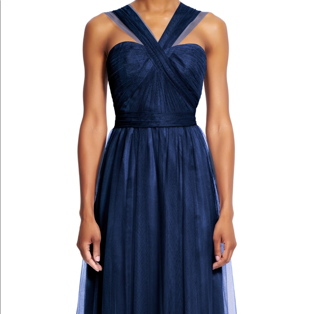 NWT Adrianna Papell Pleated Convertible Tulle Gown